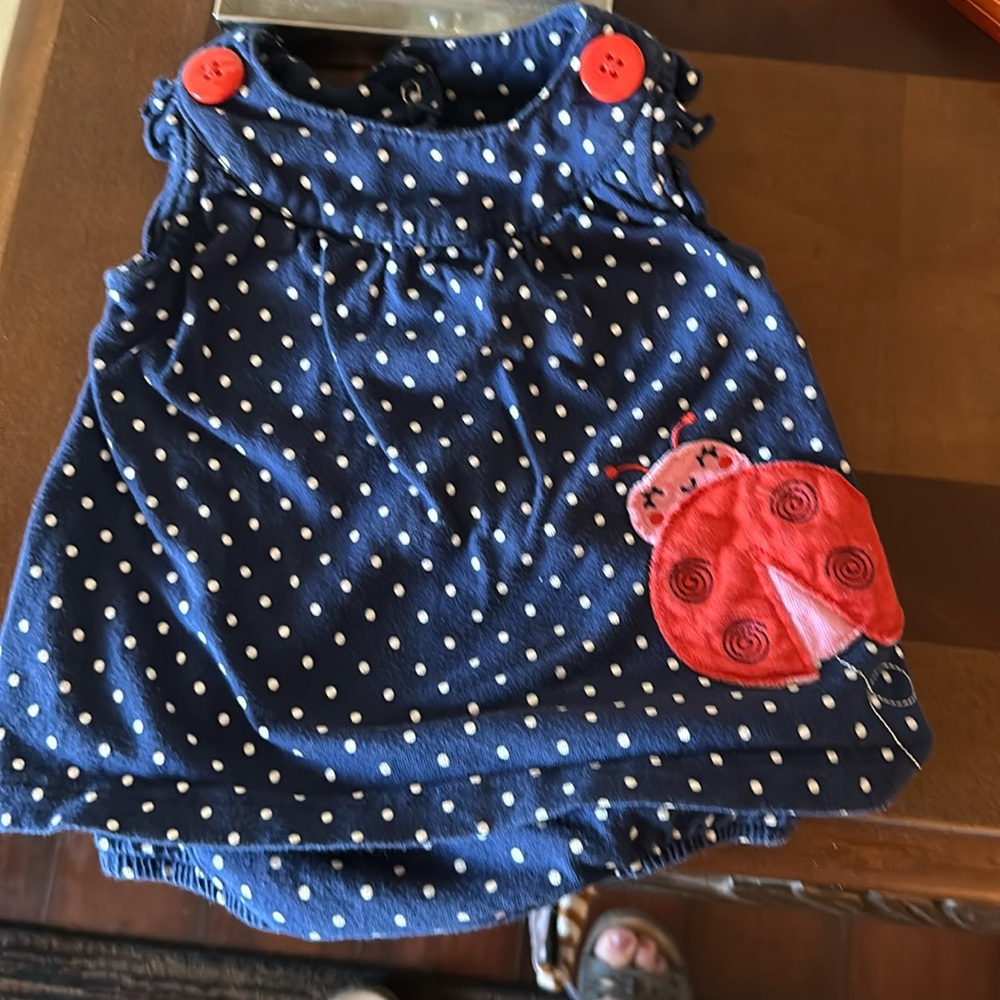 Carters Navy and white polka dot lady bug dress onesie